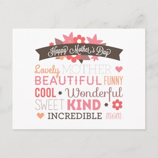 ハッピーマザーズデイタイポグラフィデザイン ポストカード (正面)