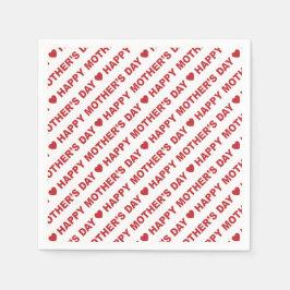 ハッピーマザーズデイダークレッド、ホワイトペーパーナプキン スタンダードカクテルナプキン