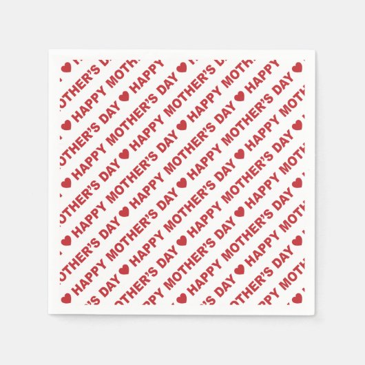 ハッピーマザーズデイダークレッド、ホワイトペーパーナプキン スタンダードカクテルナプキン (正面)