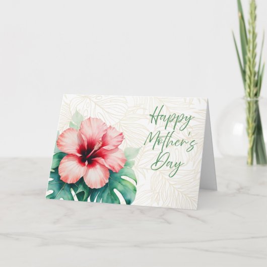 ハッピーマザーズデイハイビスカス水彩熱帯産 サンキューカード (正面)