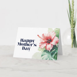 ハッピーマザーズデイハイビスカス水彩熱帯産 サンキューカード