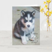 ハッピーマザーズデイハスキーのグリーティングカード カード (黄色い花)
