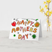 ハッピーマザーズデイハンドドロッドマンガタイポグラフィ カード (黄色い花)