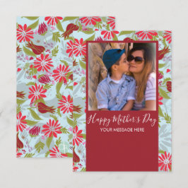 ハッピーマザーズデイハンドドロー花模様レッドカード カード