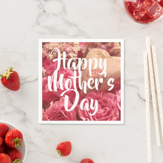 ハッピーマザーズデイハートバラ スタンダードカクテルナプキン (インサイチュ)