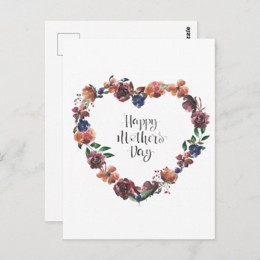 ハッピーマザーズデイハートフローラフラワースクリプト ポストカード (正面/裏面)