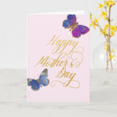 ハッピーマザーズデイバタフライかわいらし金ゴールドピンク カード (黄色い花)