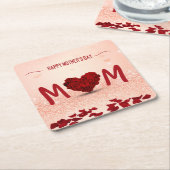 ハッピーマザーズデイバラハートブーケ スクエアペーパーコースター (アングル)