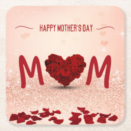 ハッピーマザーズデイバラハートブーケ スクエアペーパーコースター
