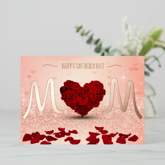 ハッピーマザーズデイバラハートブーケ 箔シーズンカード (立ち正面)