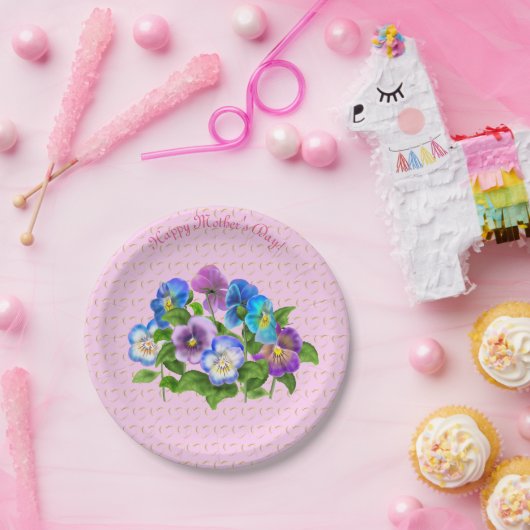 ハッピーマザーズデイパンジーバイオレットフラワーズウォーターカラー ペーパープレート (パーティー)