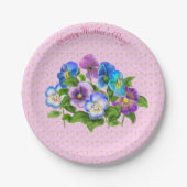ハッピーマザーズデイパンジーバイオレットフラワーズウォーターカラー ペーパープレート (正面)