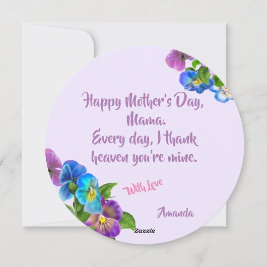 ハッピーマザーズデイパンジー紫の花水色 シーズンカード (裏面)