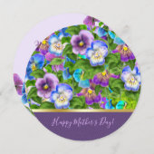 ハッピーマザーズデイパンジー紫の花水色 シーズンカード (正面/裏面)