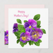 ハッピーマザーズデイパンジー紫の花水色 シーズンカード (正面/裏面)