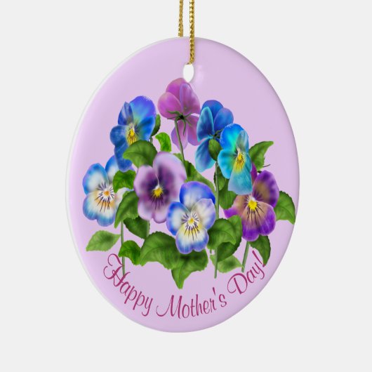 ハッピーマザーズデイパンジー紫の花水色 セラミックオーナメント (右)