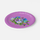 ハッピーマザーズデイパンジー紫の花水色 ペーパープレート (アングル)