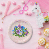 ハッピーマザーズデイパンジー紫の花水色 ペーパープレート (パーティー)