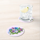 ハッピーマザーズデイパンジー紫の花水色 ラウンドペーパーコースター (インサイチュ)