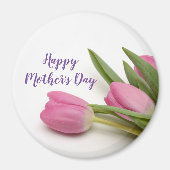ハッピーマザーズデイパープルスクリプトピンクチューリップ マグネット (正面)