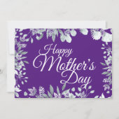 ハッピーマザーズデイパープルフローラホワイトタイポグラフィ 招待状 (正面)