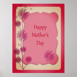 ハッピーマザーズデイピンクのトリムとタンポポの種子 ポスター