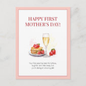 ハッピーマザーズデイピンクの水彩初めて母 シーズンポストカード (正面)