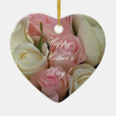 ハッピーマザーズデイピンクエレガントホワイトローズフローラ セラミックオーナメント (正面)