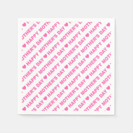 ハッピーマザーズデイピンクオンホワイトペーパーナプキン スタンダードカクテルナプキン