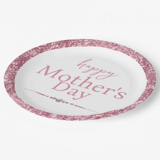 ハッピーマザーズデイピンクグリッターとダイヤモンド ペーパープレート (アングル)