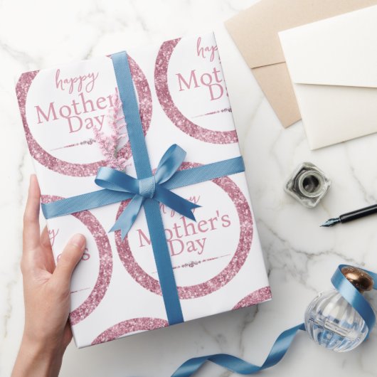 ハッピーマザーズデイピンクグリッターとダイヤモンド ラッピングペーパー (ギフト)