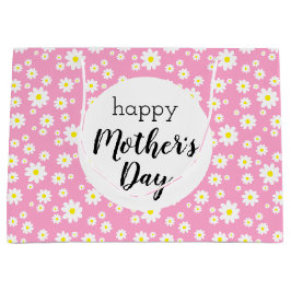 ハッピーマザーズデイピンクデイジー花柄 ラージペーパーバッグ