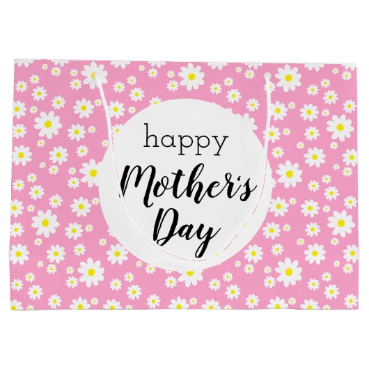ハッピーマザーズデイピンクデイジー花柄 ラージペーパーバッグ (裏面)