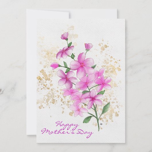 ハッピーマザーズデイピンクフラワーズ金ゴールド（ばちゃばちゃ）跳ねる シーズンカード (正面)