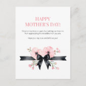 ハッピーマザーズデイピンクフローラブラックボウマ最高のマ シーズンポストカード (正面)