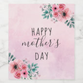 ハッピーマザーズデイピンクフローラ水彩 ワインラベル (シングルラベル)