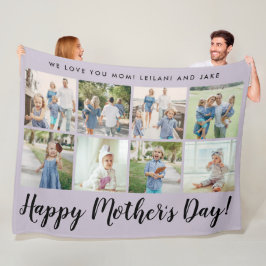 ハッピーマザーズデイフォトコラージュメッセージパープル フリースブランケット