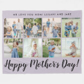 ハッピーマザーズデイフォトコラージュメッセージパープル フリースブランケット (正面(横))