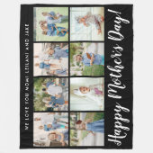 ハッピーマザーズデイフォトコラージュメッセージブラック フリースブランケット (正面)