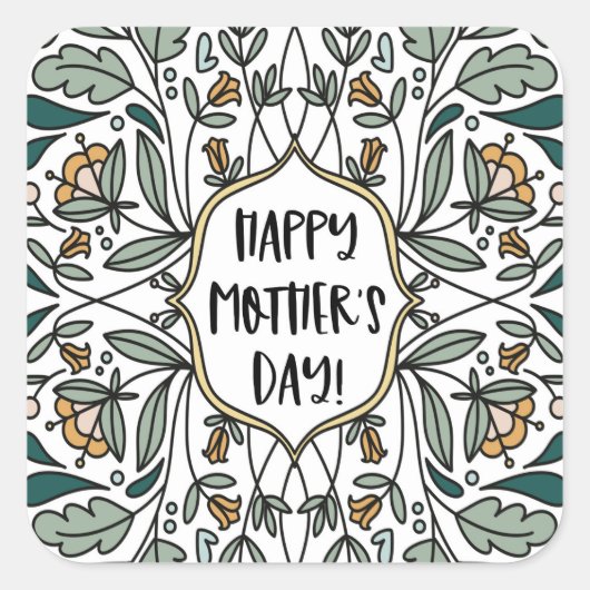 ハッピーマザーズデイフローライラスト スクエアシール (正面)