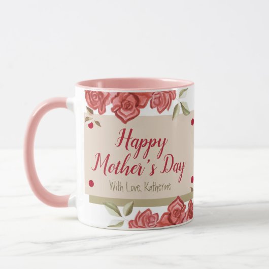 ハッピーマザーズデイフローラクラシックレッドピンクローズ マグカップ (左)