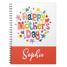 ハッピーマザーズデイフローラスタイリッシュレタリング ノートブック