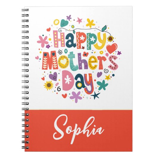ハッピーマザーズデイフローラスタイリッシュレタリング ノートブック (正面)