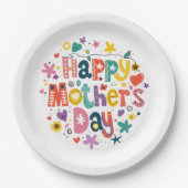 ハッピーマザーズデイフローラスタイリッシュレタリング ペーパープレート (正面)