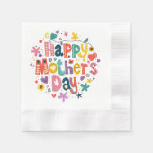 ハッピーマザーズデイフローラスタイリッシュレタリング 縁ありカクテルナプキン (正面)