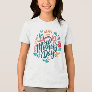 ハッピーマザーズデイフローラデザイン-63754ボタン トライブレンドTシャツ