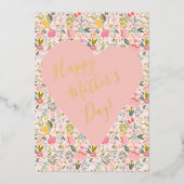 ハッピーマザーズデイフローラ金ゴールドフォイルグリーティングカード 箔シーズンカード (正面)