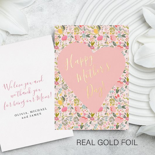 ハッピーマザーズデイフローラ金ゴールドフォイルグリーティングカード 箔シーズンカード