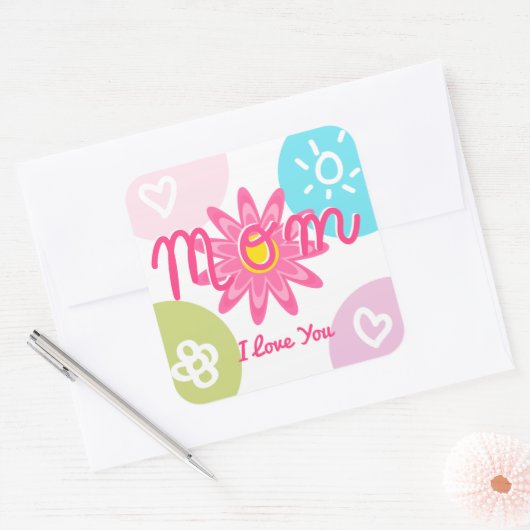 ハッピーマザーズデイブライトカラフルデザイン スクエアシール (封筒)