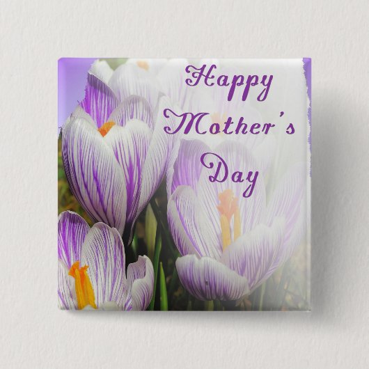 ハッピーマザーズデイブライトパープルとホワイトチューリップ 缶バッジ (正面)